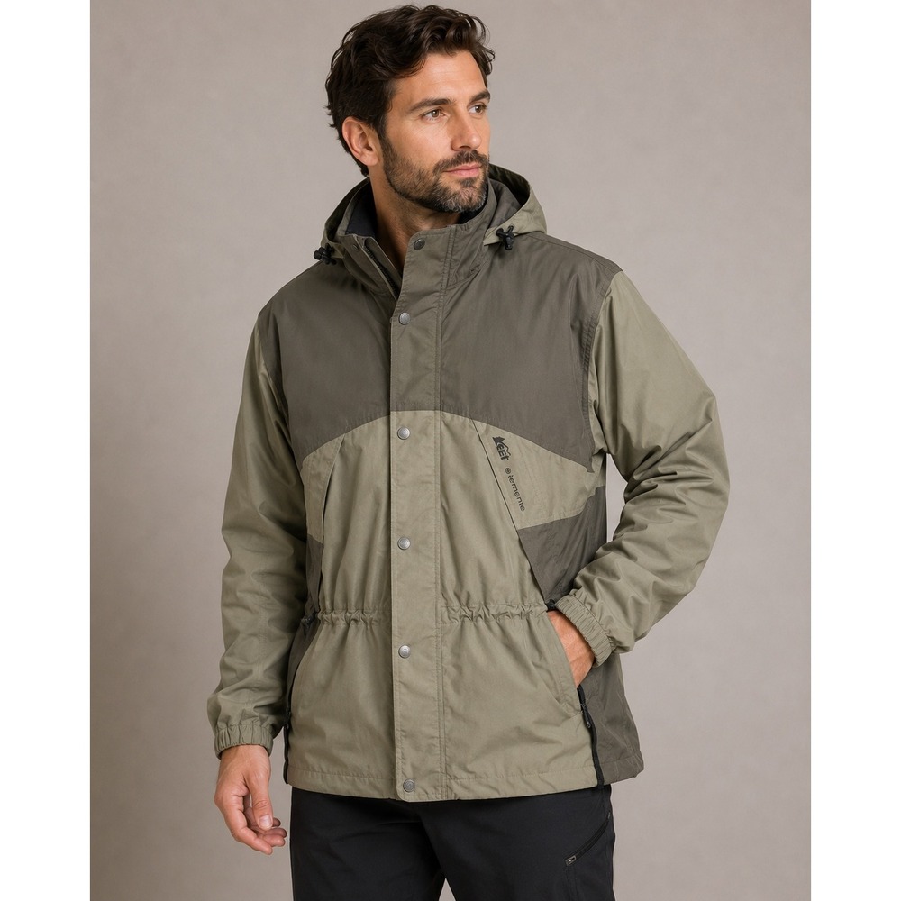 Vintage REI Elements Jacket Men Small Packable Hood Waterproof Hiking‎ Coat